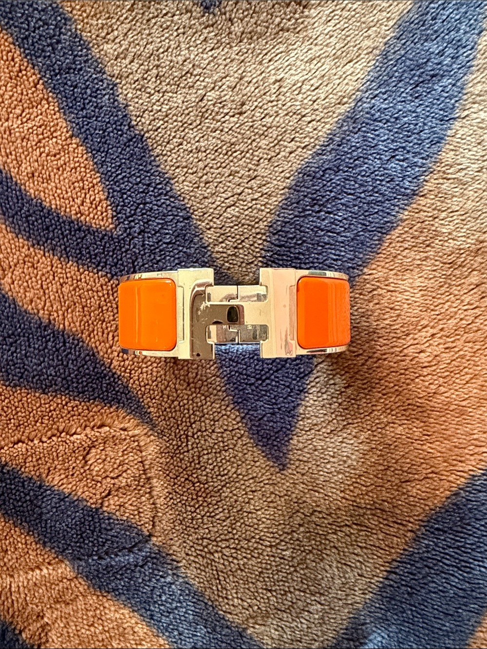 Hermes Orange Enamel Clic H Bracelet with Silver Hardware